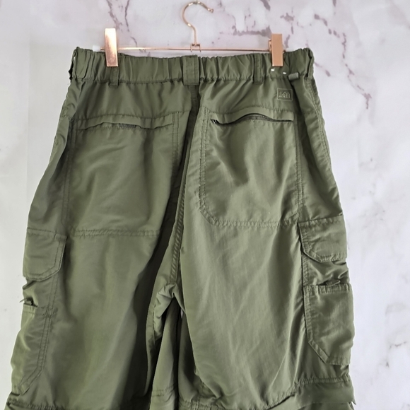 REI Pants Mens 30 X 29 Green Convertible Zip Off Nylon Hiking Ripstop - Picture 9 of 13